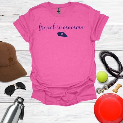 Frenchie Momma  with Beret and Paw Icon T-Shirt
