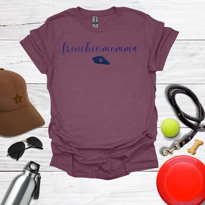 Frenchie Momma  with Beret and Paw Icon T-Shirt