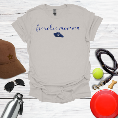 Frenchie Momma  with Beret and Paw Icon T-Shirt