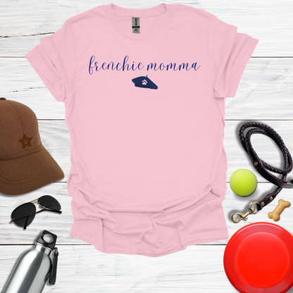 Frenchie Momma  with Beret and Paw Icon T-Shirt