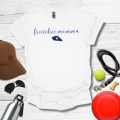Frenchie Momma  with Beret and Paw Icon T-Shirt