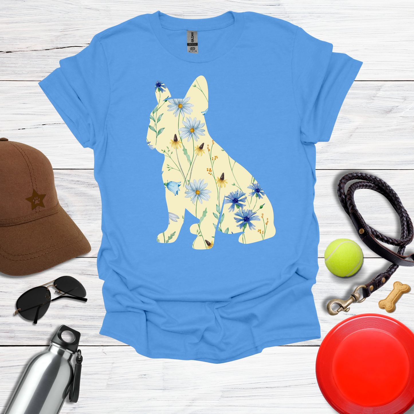 Yellow & Blue Botanical French Bulldog T-Shirt