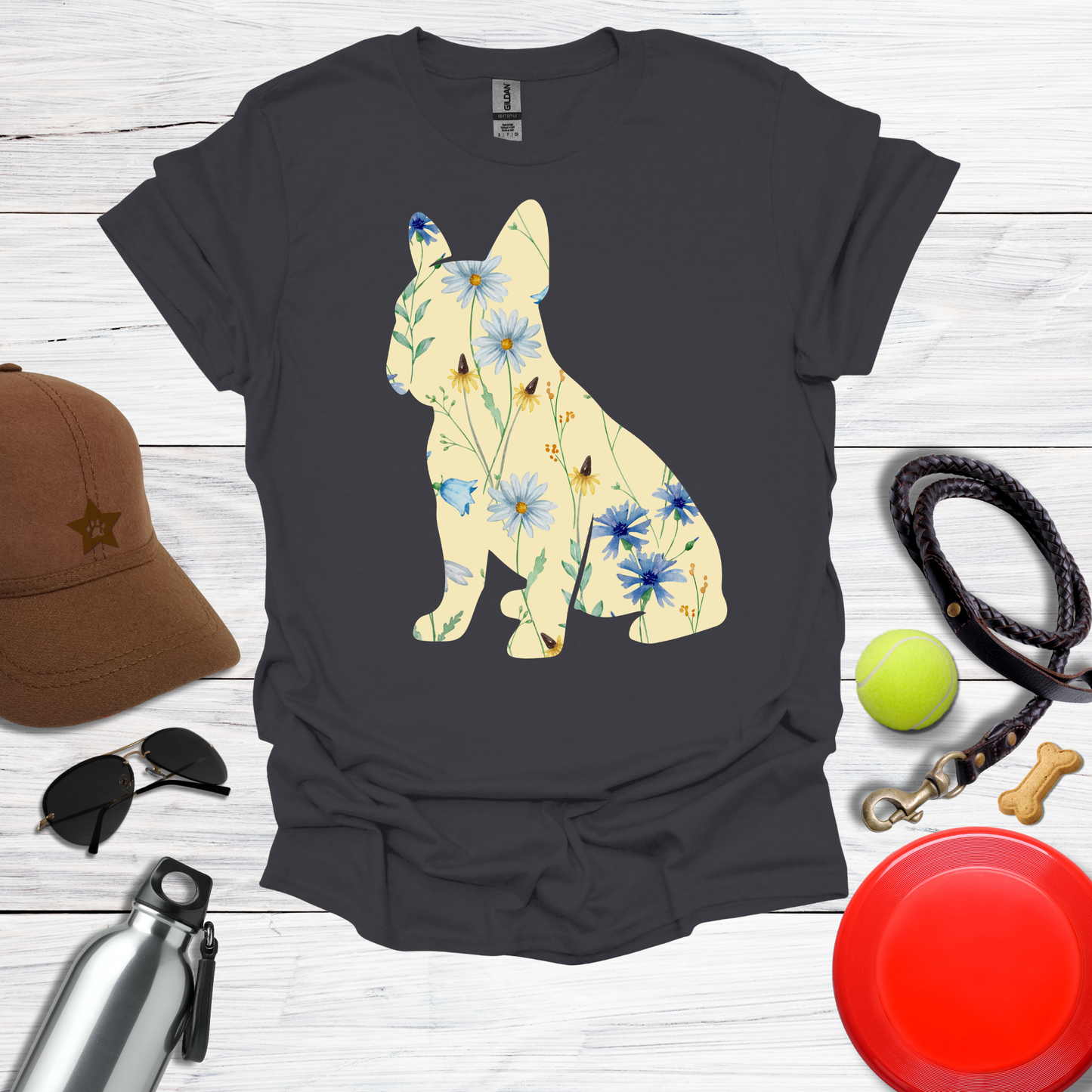 Yellow & Blue Botanical French Bulldog T-Shirt