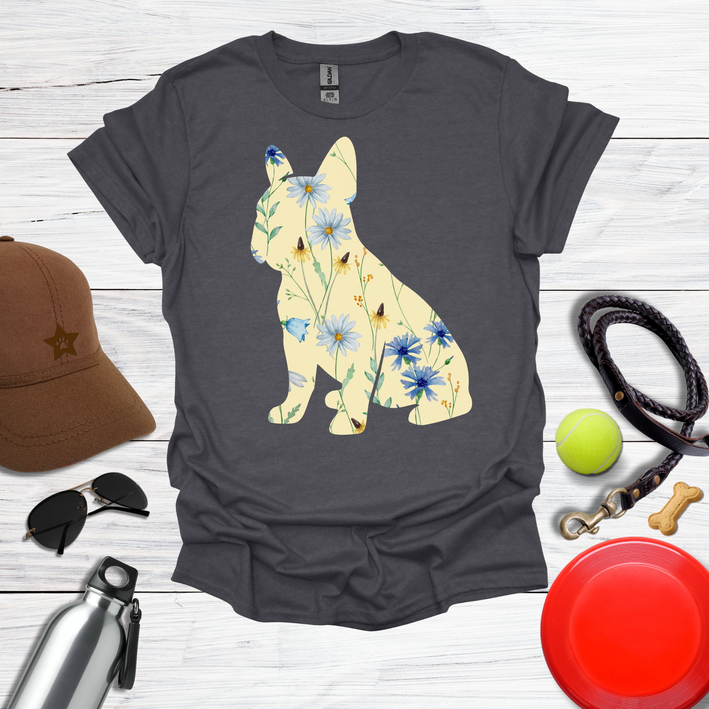 Yellow & Blue Botanical French Bulldog T-Shirt