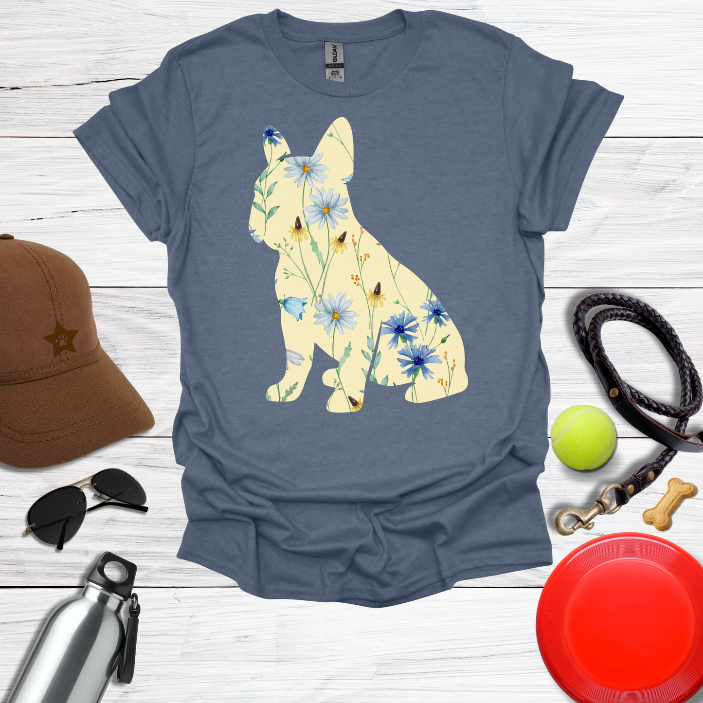 Yellow & Blue Botanical French Bulldog T-Shirt