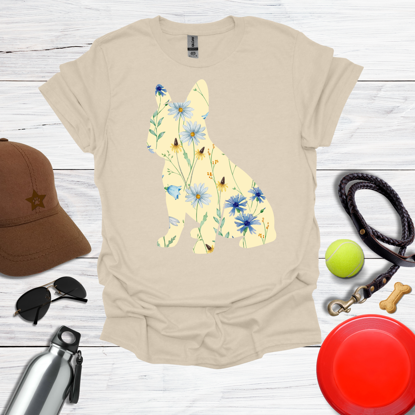 Yellow & Blue Botanical French Bulldog T-Shirt