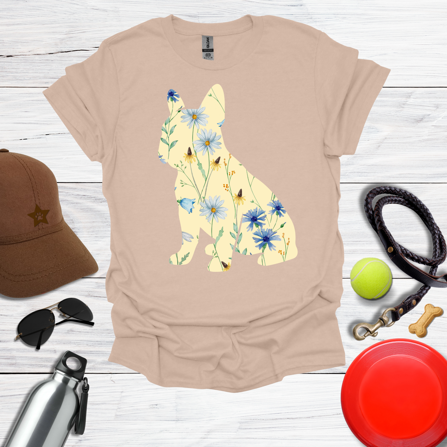 Yellow & Blue Botanical French Bulldog T-Shirt