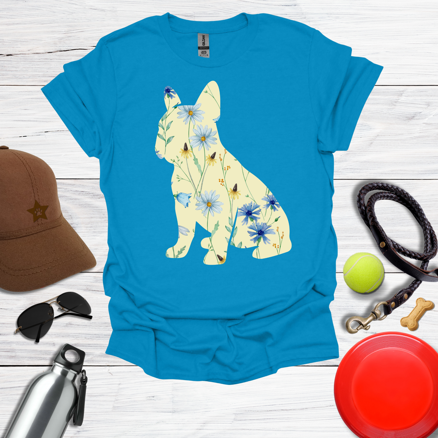 Yellow & Blue Botanical French Bulldog T-Shirt