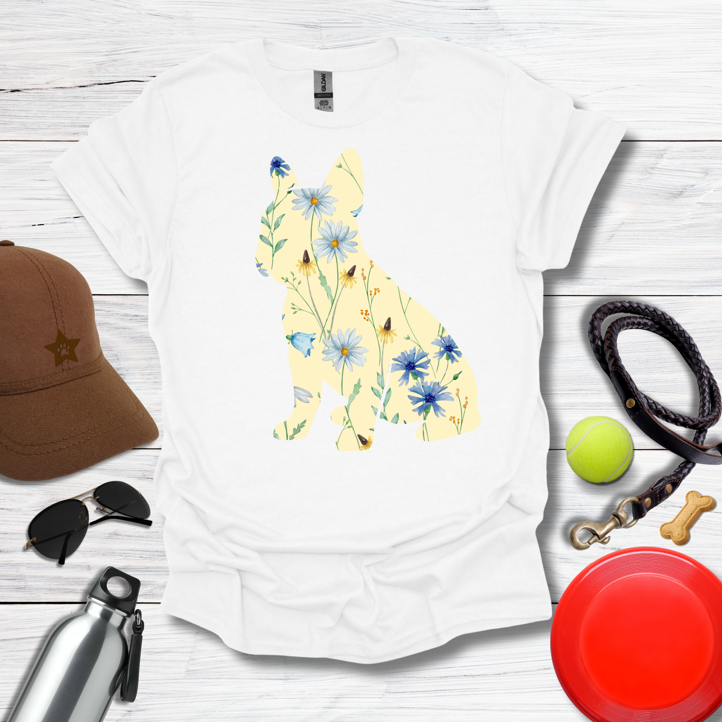 Yellow & Blue Botanical French Bulldog T-Shirt