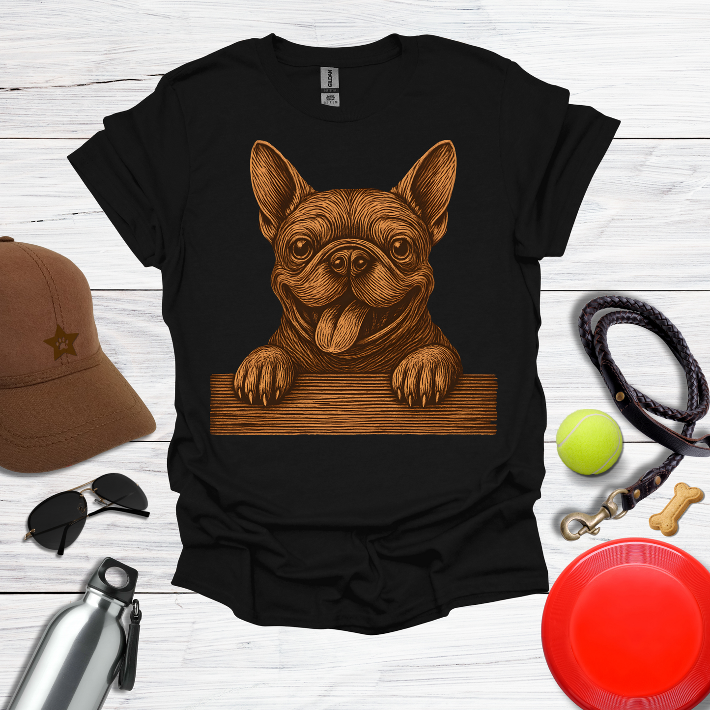 Happy French Bulldog Peek T-Shirt