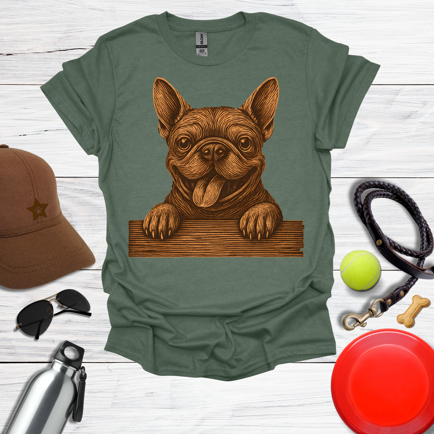 Happy French Bulldog Peek T-Shirt