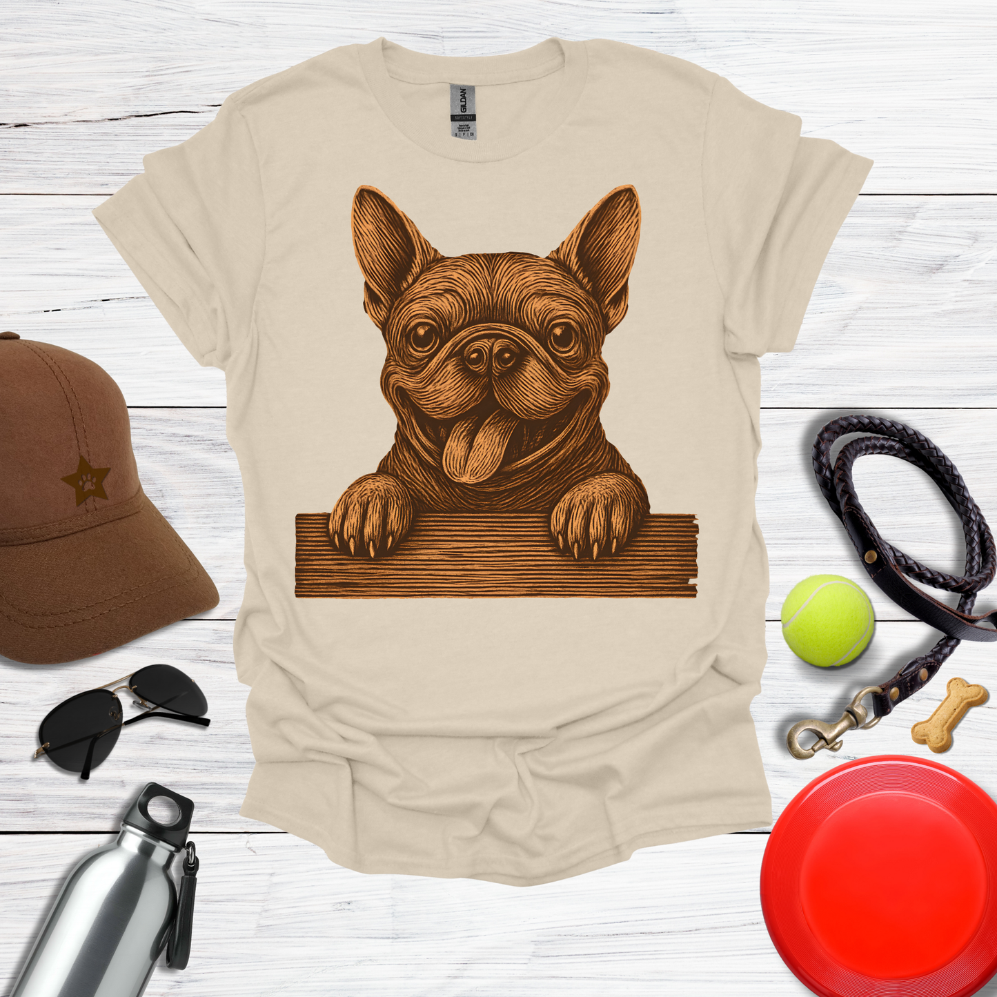 Happy French Bulldog Peek T-Shirt
