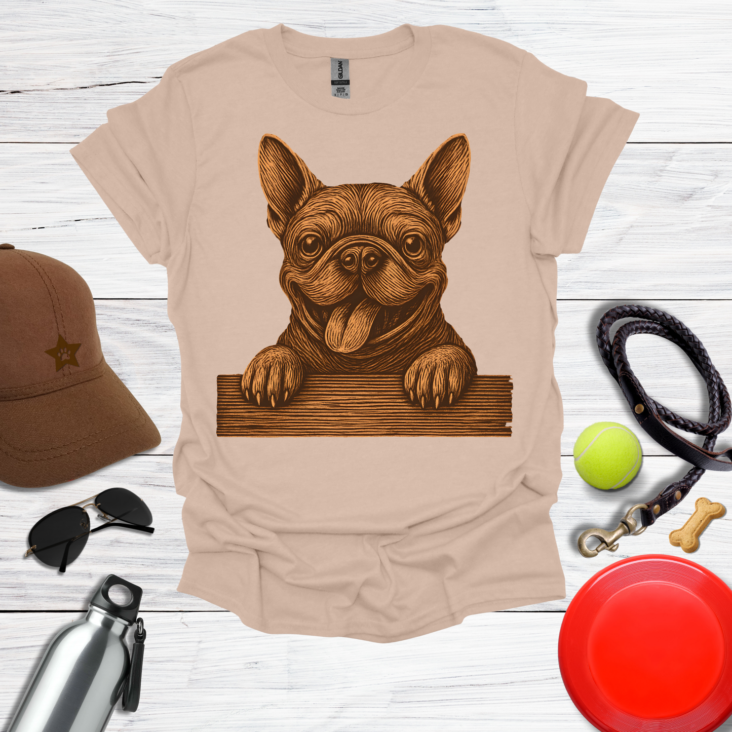 Happy French Bulldog Peek T-Shirt
