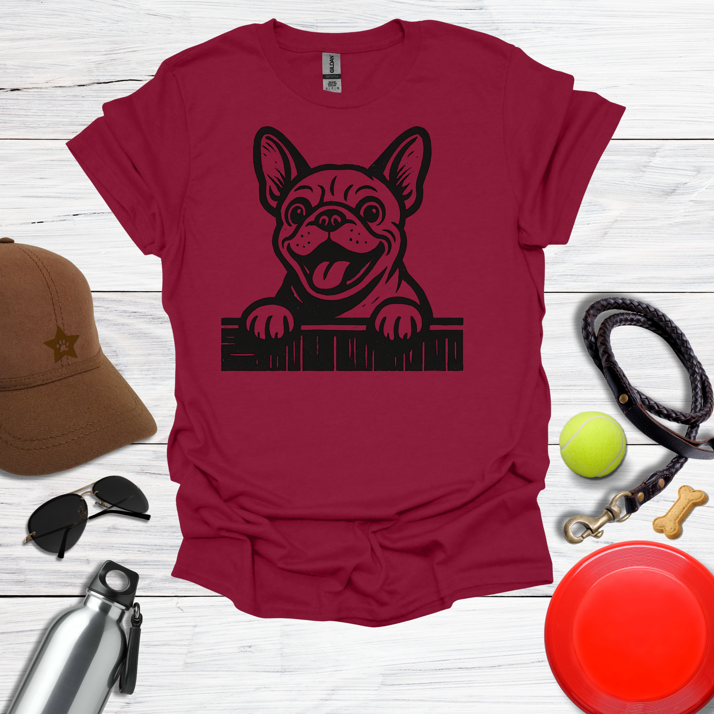 Frenchie Peeking Over Fence T-Shirt