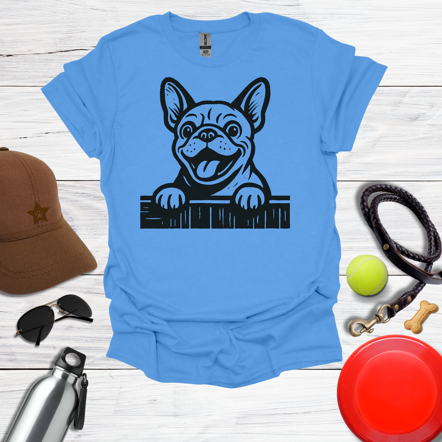 Frenchie Peeking Over Fence T-Shirt