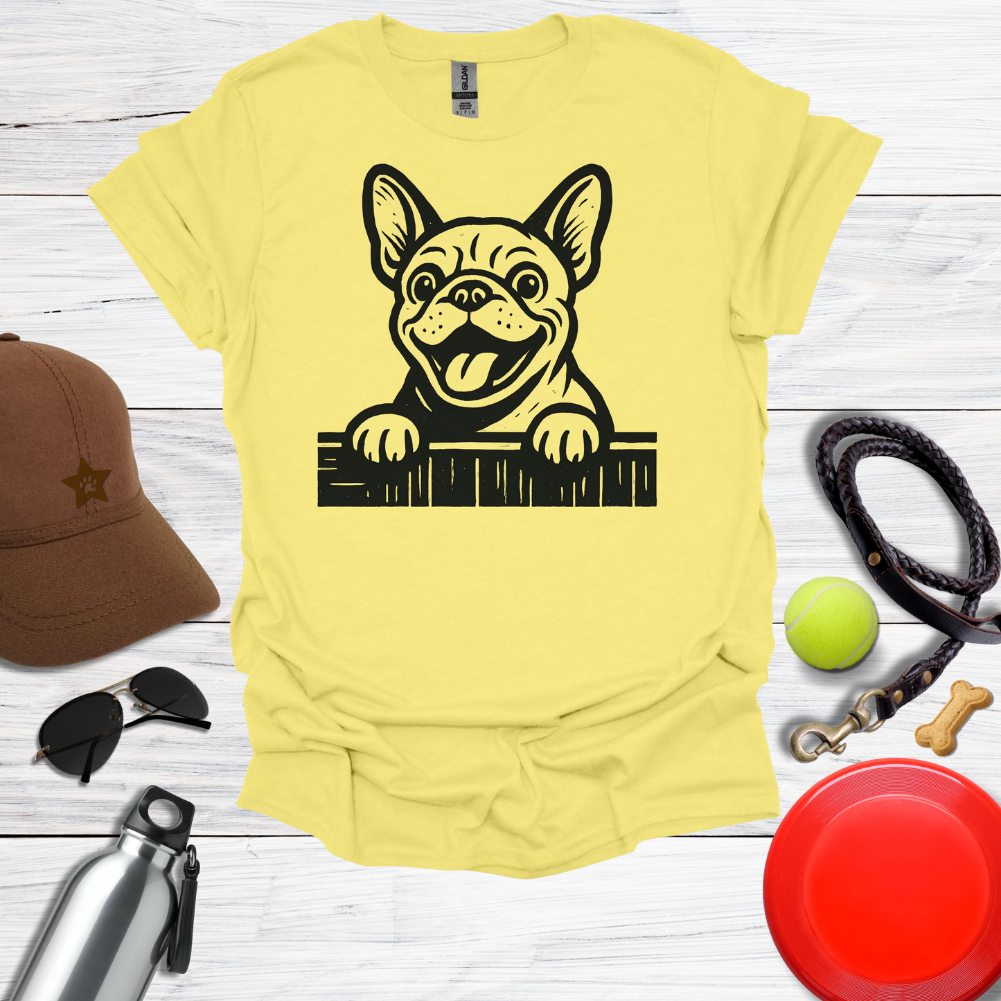 Frenchie Peeking Over Fence T-Shirt