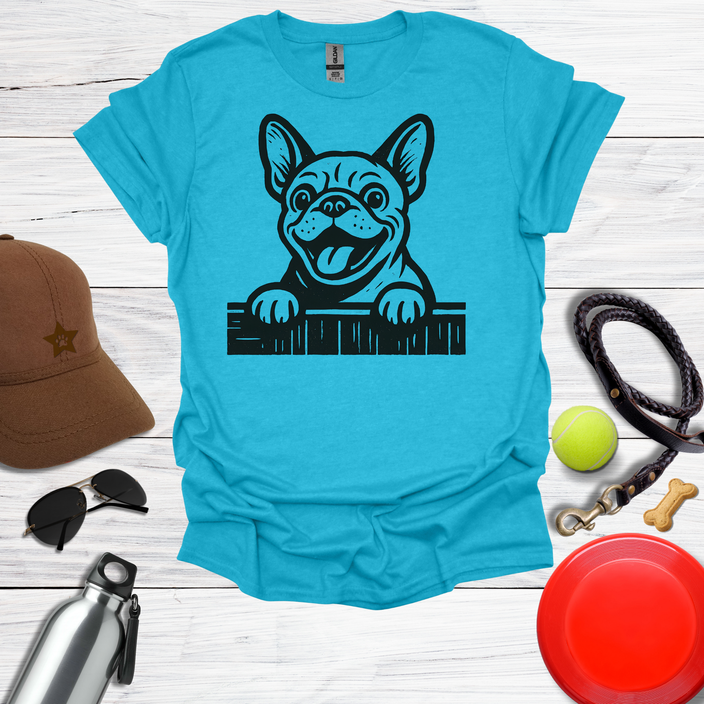 Frenchie Peeking Over Fence T-Shirt