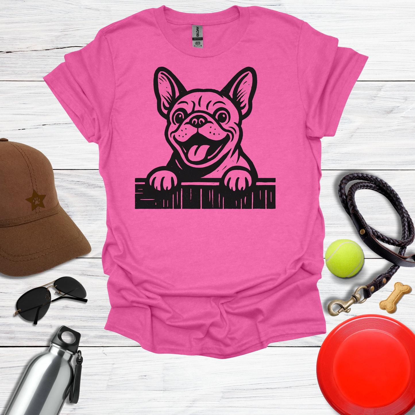 Frenchie Peeking Over Fence T-Shirt