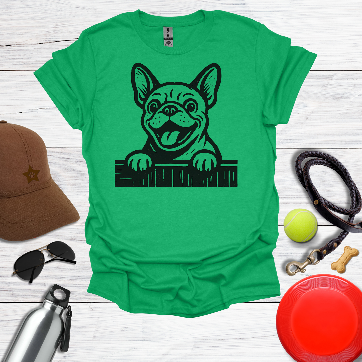 Frenchie Peeking Over Fence T-Shirt