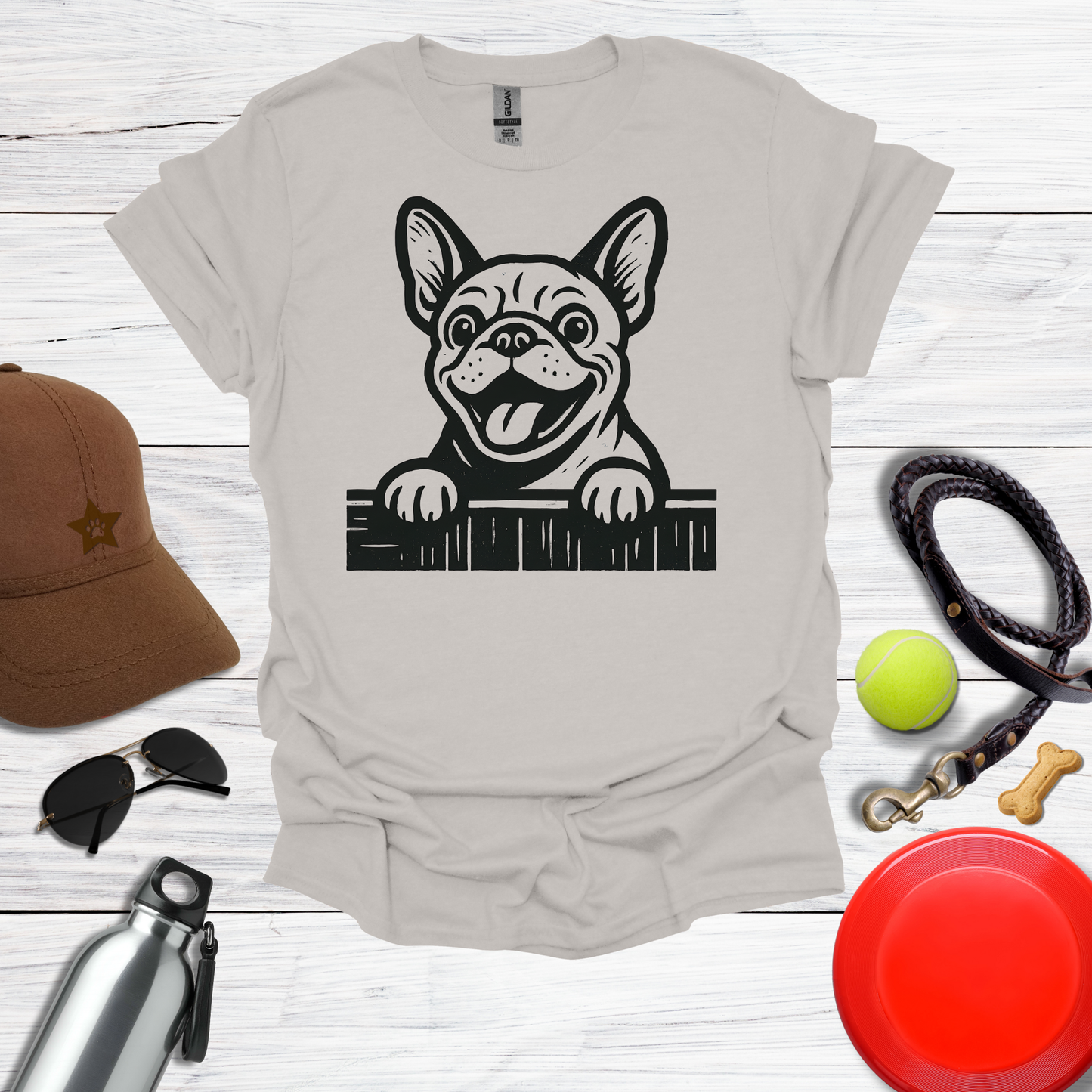 Frenchie Peeking Over Fence T-Shirt