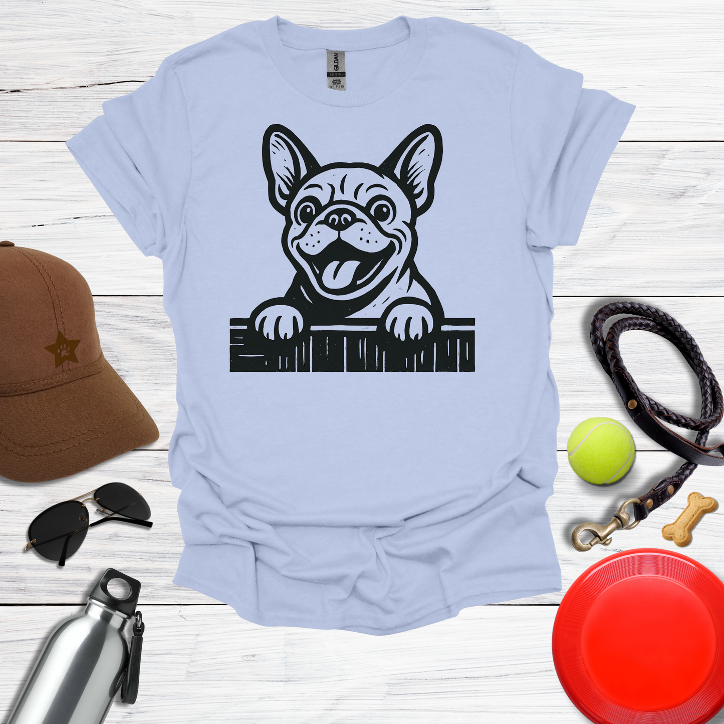 Frenchie Peeking Over Fence T-Shirt