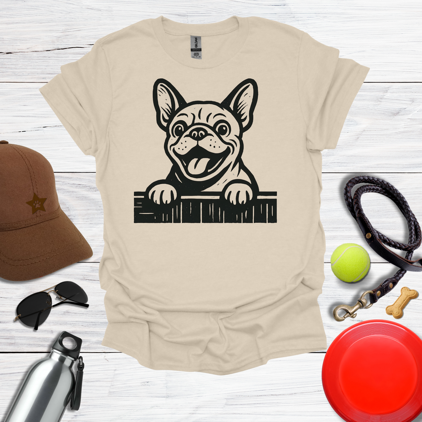 Frenchie Peeking Over Fence T-Shirt