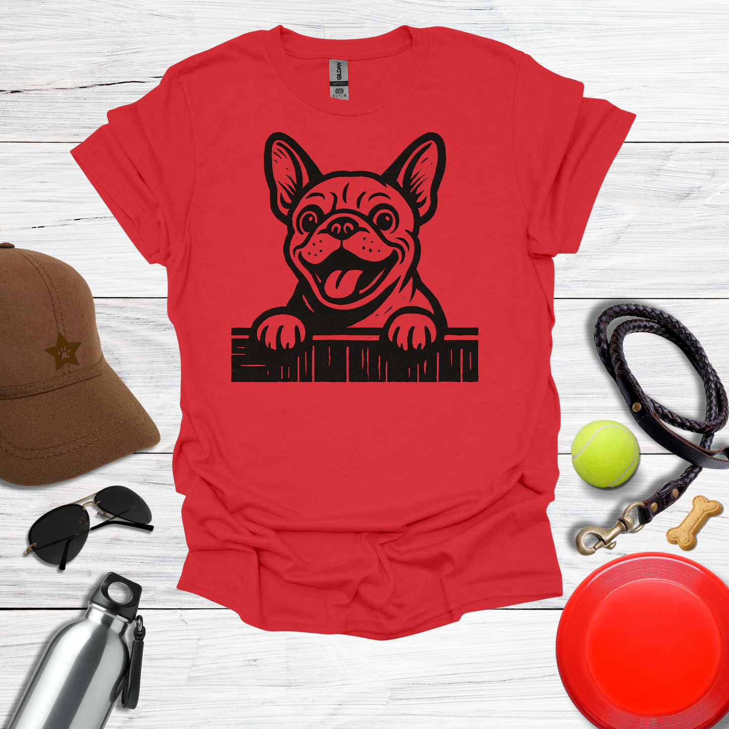 Frenchie Peeking Over Fence T-Shirt