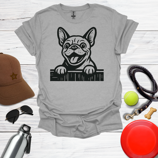 Frenchie Peeking Over Fence T-Shirt