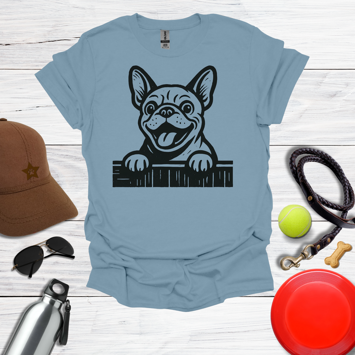 Frenchie Peeking Over Fence T-Shirt