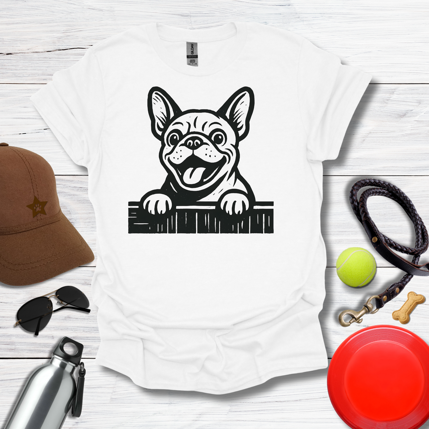 Frenchie Peeking Over Fence T-Shirt